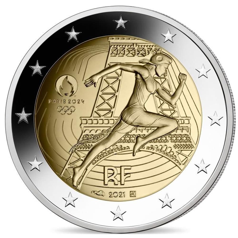 moneda 2 euros Francia 2021 dedicada a Olimpiada 2024. 5 coincards.  - 2