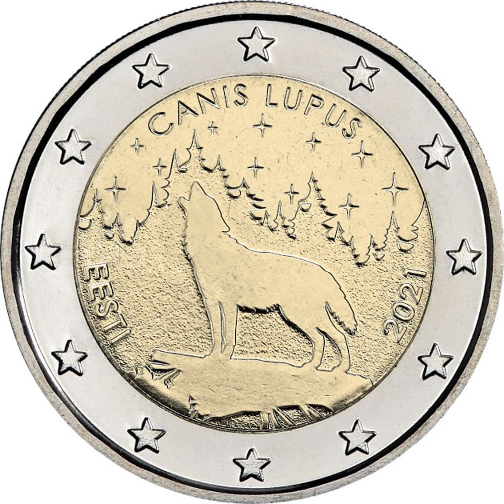 moneda 2 euros Estonia 2021 dedicada al Lobo
