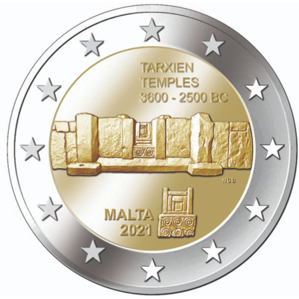 moneda 2 euros Malta 2021 dedicada a los Templos Tarxien