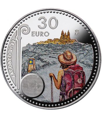 Moneda de España 30 euros 2021 conmemorativa Xacobeo. Color  - 1