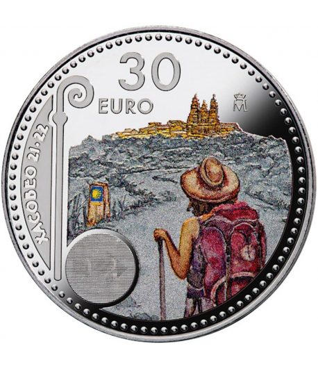 Moneda de España 30 euros 2021 conmemorativa Xacobeo. Color