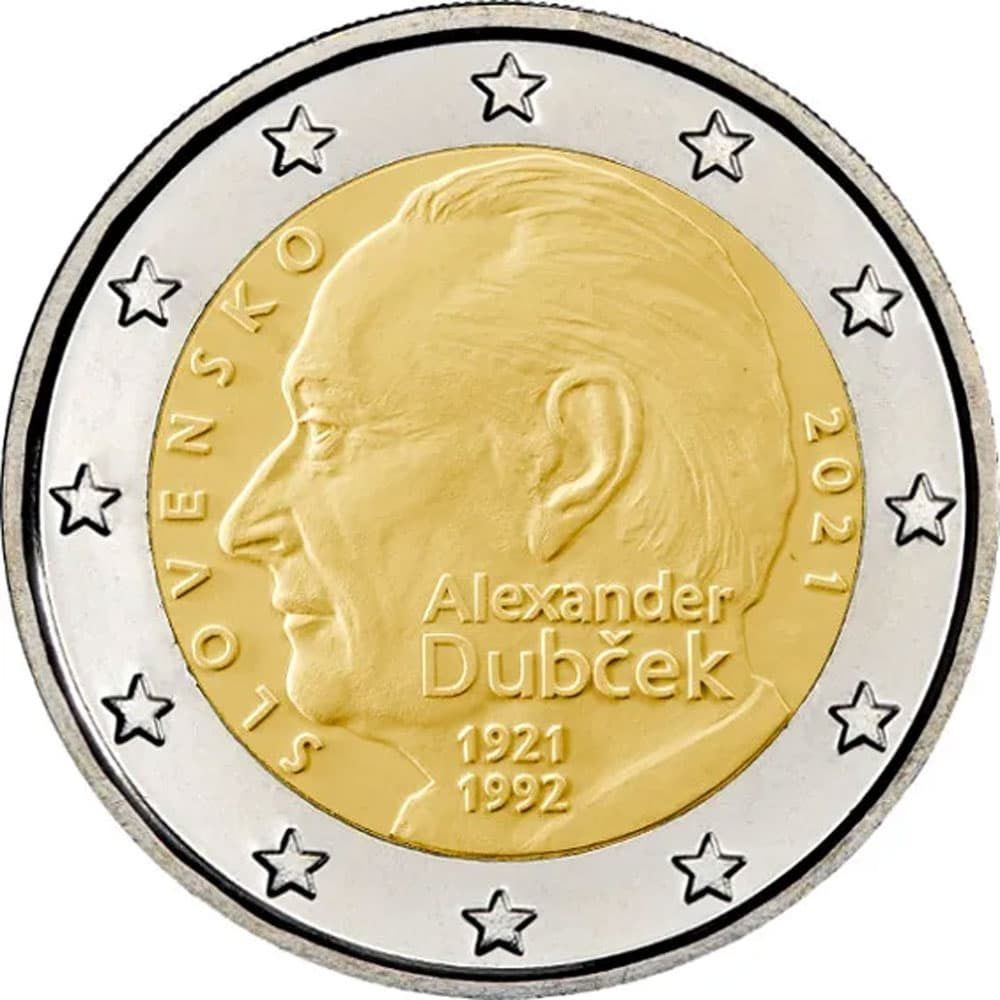 moneda de Eslovaquia 2 euros 2021 dedicada a Alexander Dubcek
