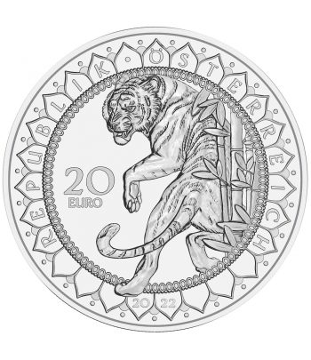 moneda de plata Austria 20 Euros 2022 Tigre Asia.