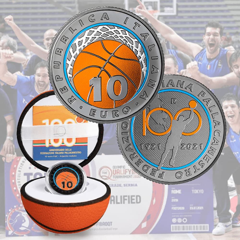 Moneda 10€ de Plata de Italia Anniversario Pallacanestro 2021