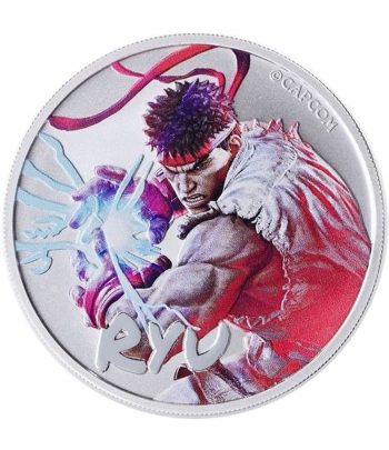 Tuvalu 1$ de plata coloreada Ryu de Street Fighter año 2022  - 1