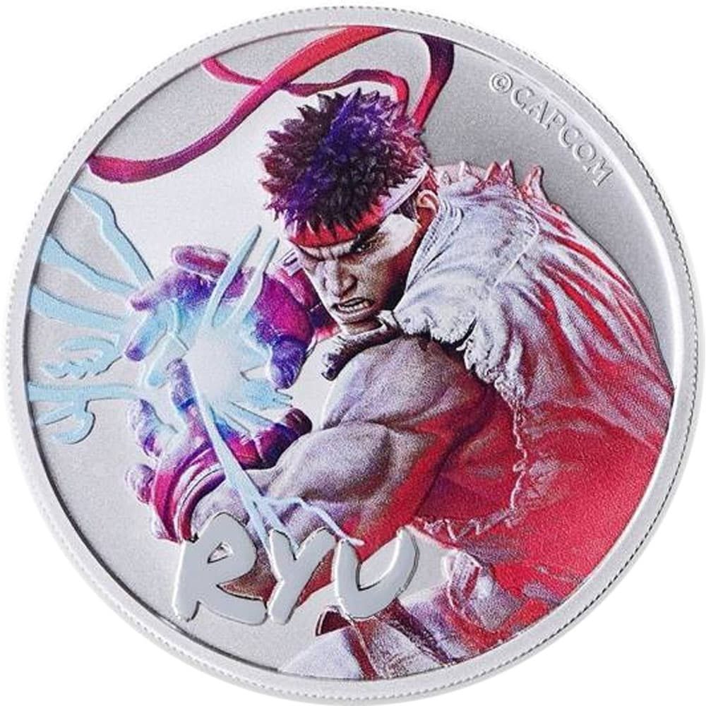 Tuvalu 1$ de plata coloreada Ryu de Street Fighter año 2022