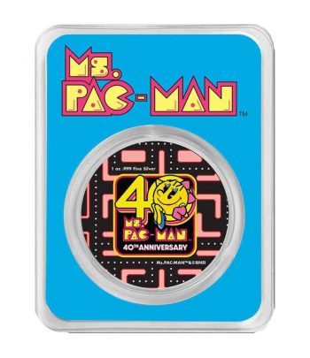 Onza de plata Moneda de Niue 2$ Ms. Pac Man 2021 color