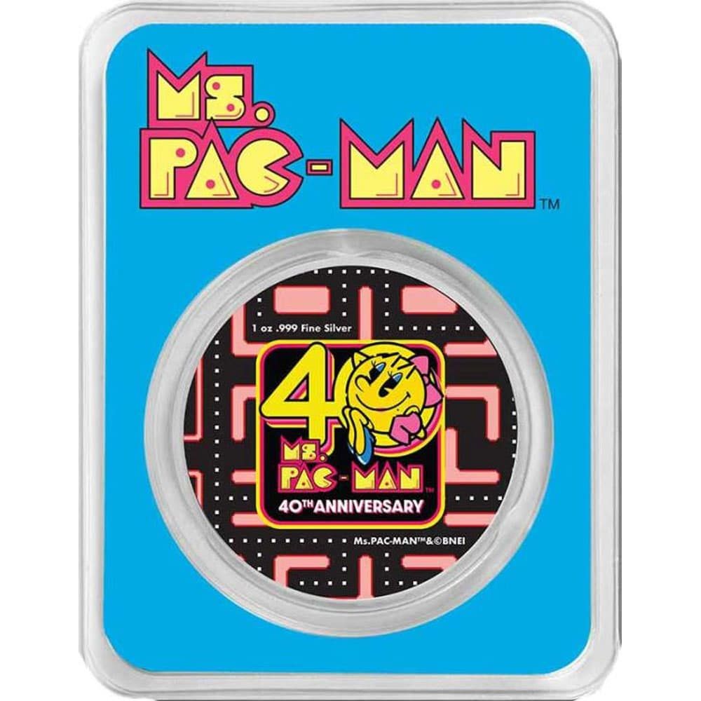Onza de plata Moneda de Niue 2$ Ms. Pac Man 2021 color  - 1