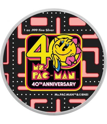 Onza de plata Moneda de Niue 2$ Ms. Pac Man 2021 color