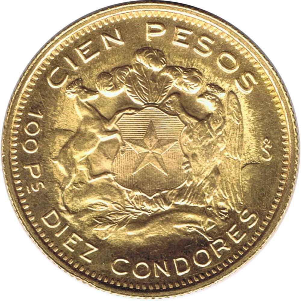 Moneda de Chile diez condores Cien pesos de oro 1960  - 2