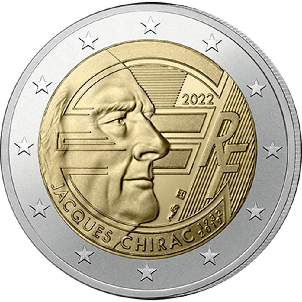 moneda 2 euros Francia 2022 dedicada a Jacques Chirac.