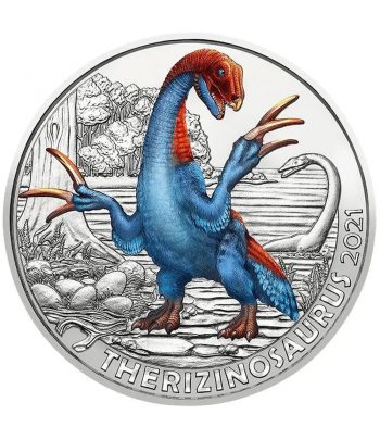 Austria moneda de 3 Euros 2021 Therizinosaurus.  - 1