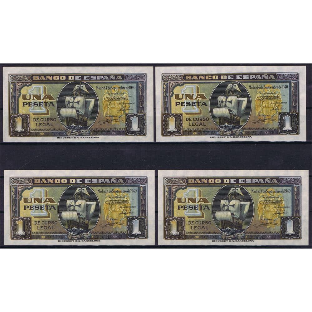4 billetes correlativos de 1 peseta del 4 septiembre 1940