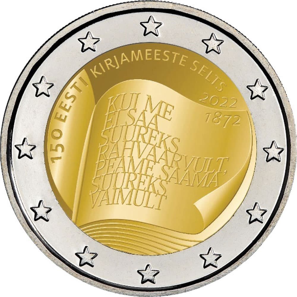 moneda 2 euros Estonia 2022 dedicada a la Sociedad Literaria