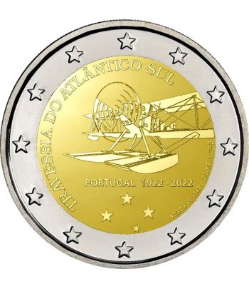 moneda 2 euros Portugal 2021 dedicada a travesía aérea Atlántico sur  - 1