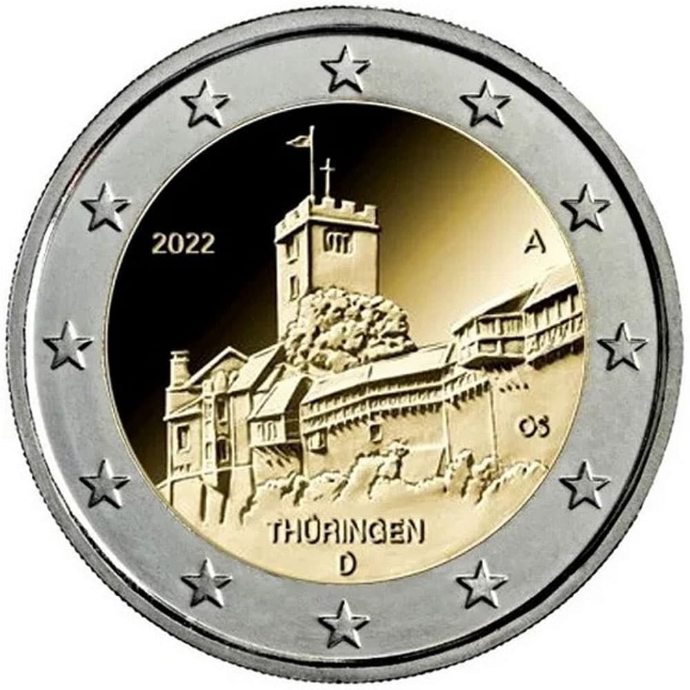 moneda 2 euros Alemania 2022 dedicada a Turingia. 5 monedas