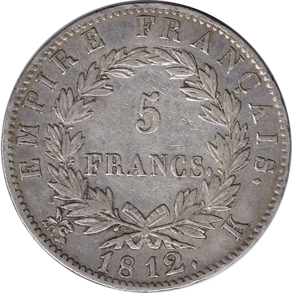 Moneda de plata de Francia 5 Francs Napoleón 1812 K