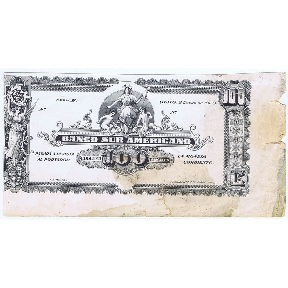 Billete 100 sucres 1920 Banco Suramericano  - 1