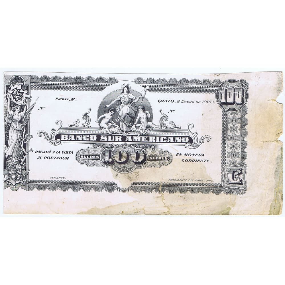 Billete 100 sucres 1920 Banco Suramericano