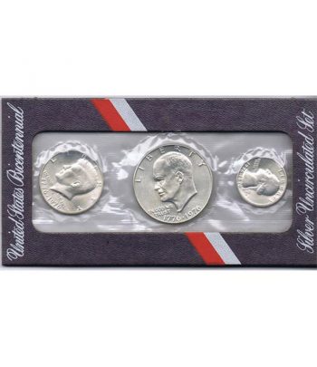 EEUU estuche 3 monedas de plata 1776- 1976. Sobre blanco  - 1