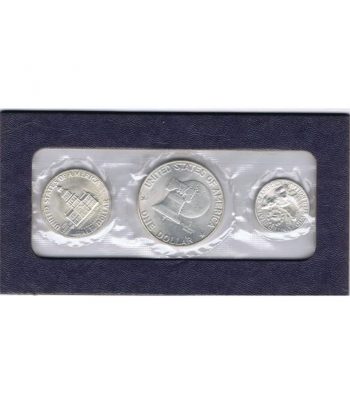 EEUU estuche 3 monedas de plata 1776- 1976. Sobre blanco