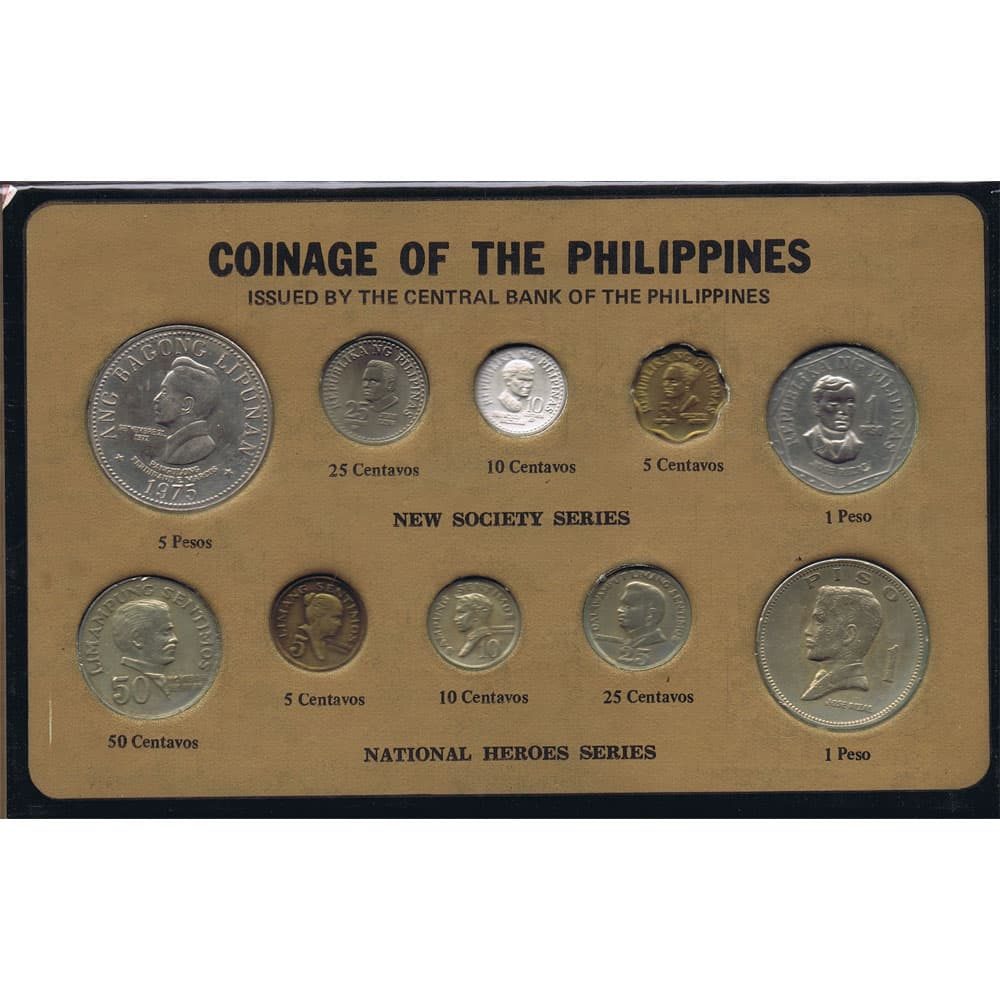 Estuche Souvenir de 10 monedas y sellos Filipinas  - 2