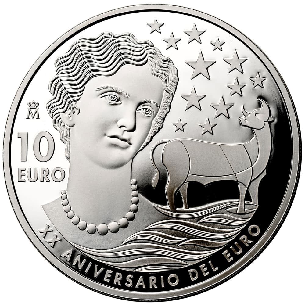 Moneda de España 10 euros año 2022 XX Aniversario del Euro.