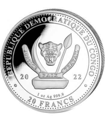 Moneda plata Congo 20 Francs The Bear 2022.