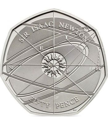 Gran Bretaña moneda de 50 Pence Isaac Newton 2017. Cuproníquel.