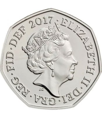 Gran Bretaña moneda de 50 Pence Isaac Newton 2017. Cuproníquel.