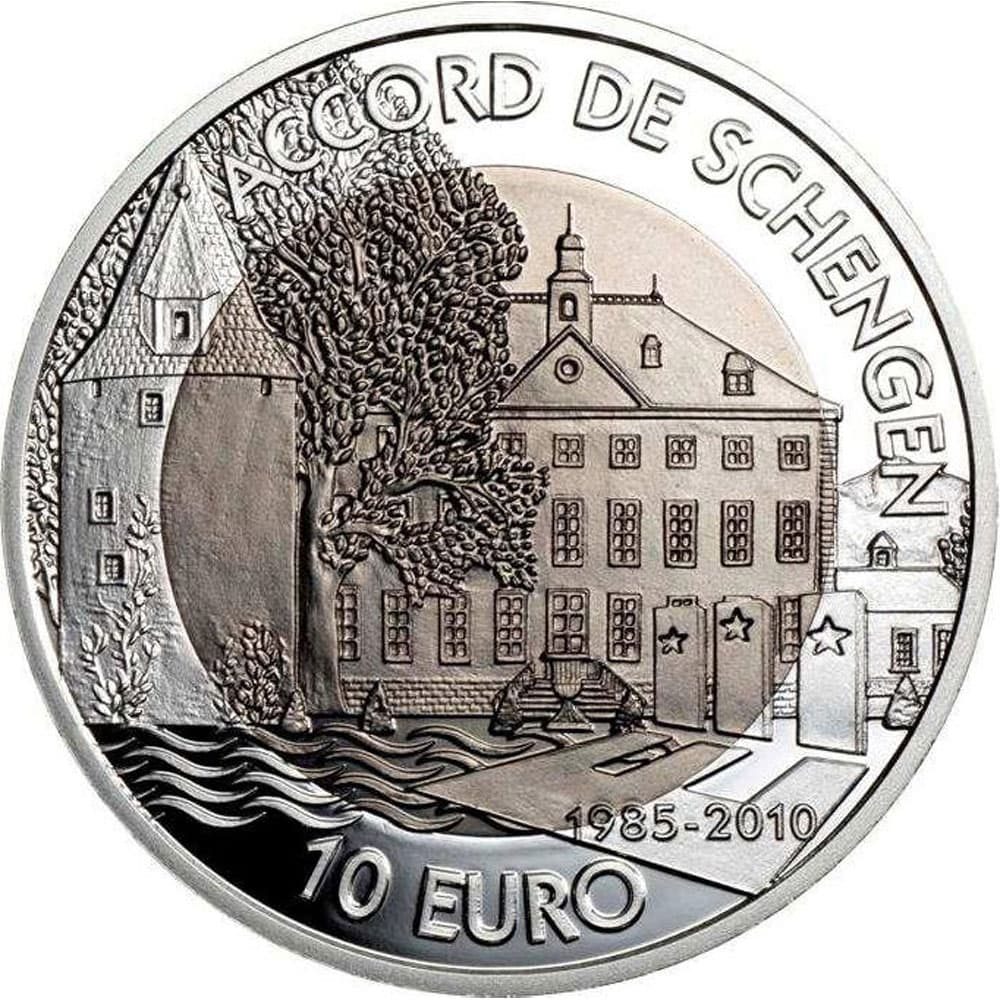 Moneda de Luxemburgo 10 Euros 2010 Acuerdo de Schengen.