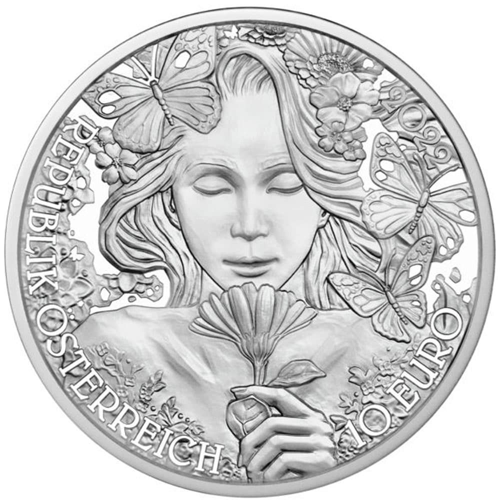 Moneda de plata 5 euros Austria Caléndula 2022 Proof