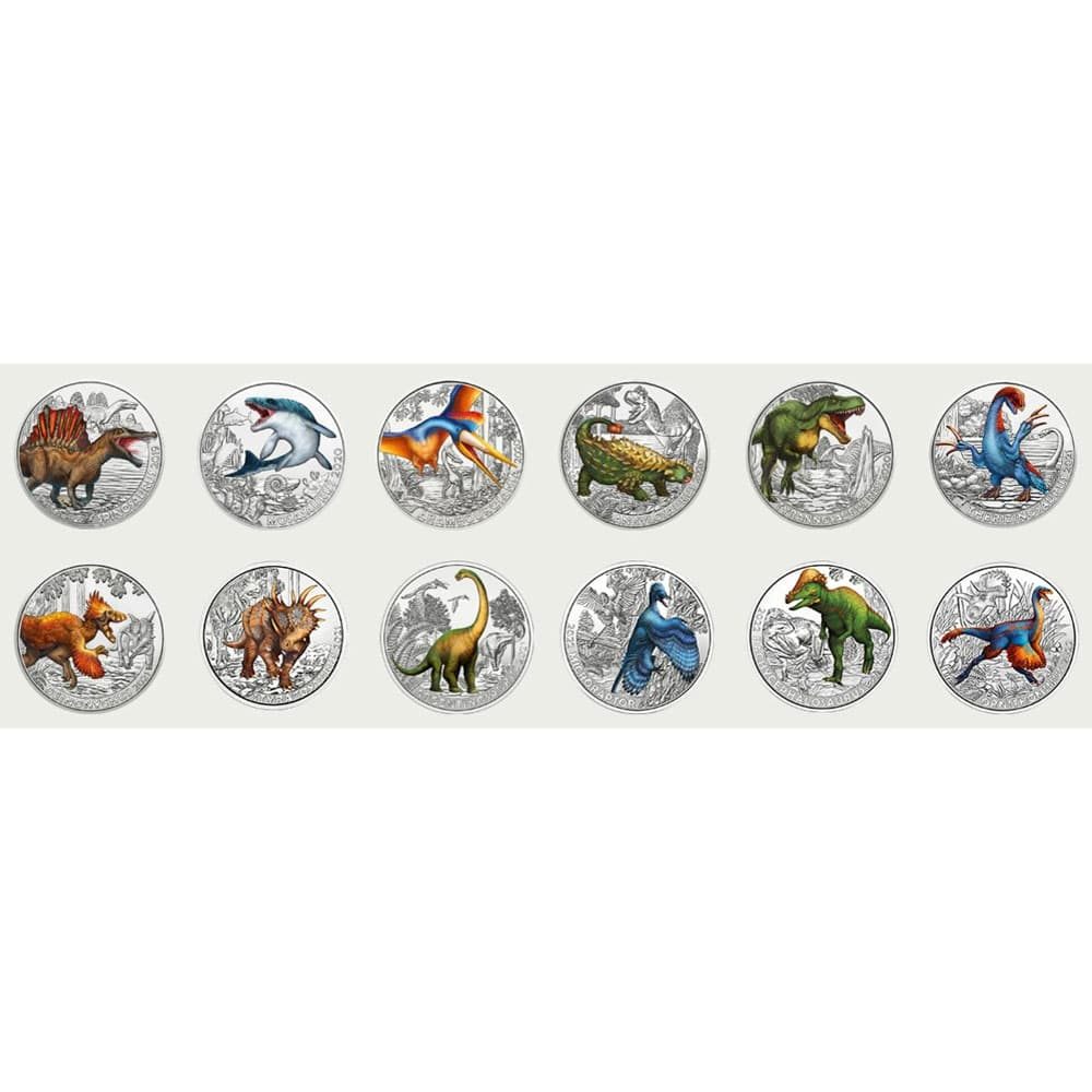 Colección 12 monedas Austria 3 Euros Supersaurs 2019-2022.