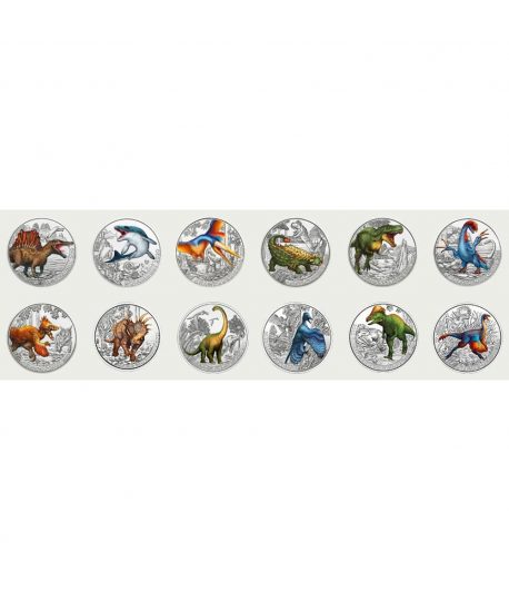 Colección 12 monedas Austria 3 Euros Supersaurs 2019-2022.