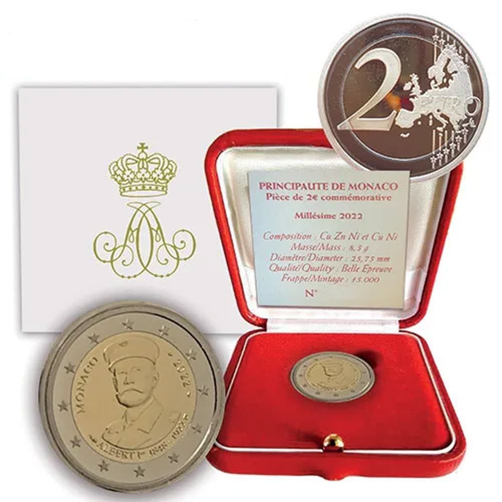 moneda 2 euros Monaco 2022 dedicada a Alberto I. Proof