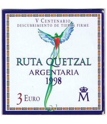 Moneda de plata de España 3 euros Ruta Quetzal 1998  - 3