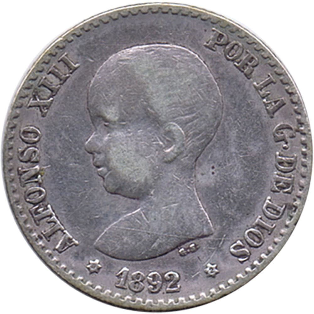 Moneda de España 50 Céntimos de Plata 1892 *92 Alfonso XIII PG M.  - 1