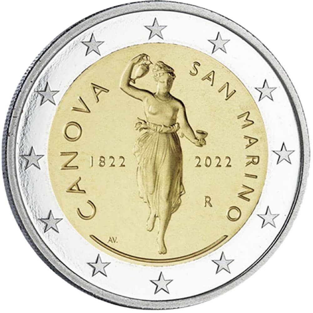 moneda 2 euros San Marino 2022 dedicada a Antonio Canova  - 1