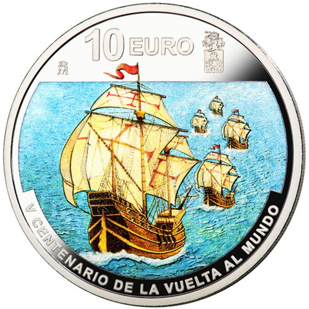 Colección 4 monedas Vuelta al Mundo en estuche. Plata color  - 3