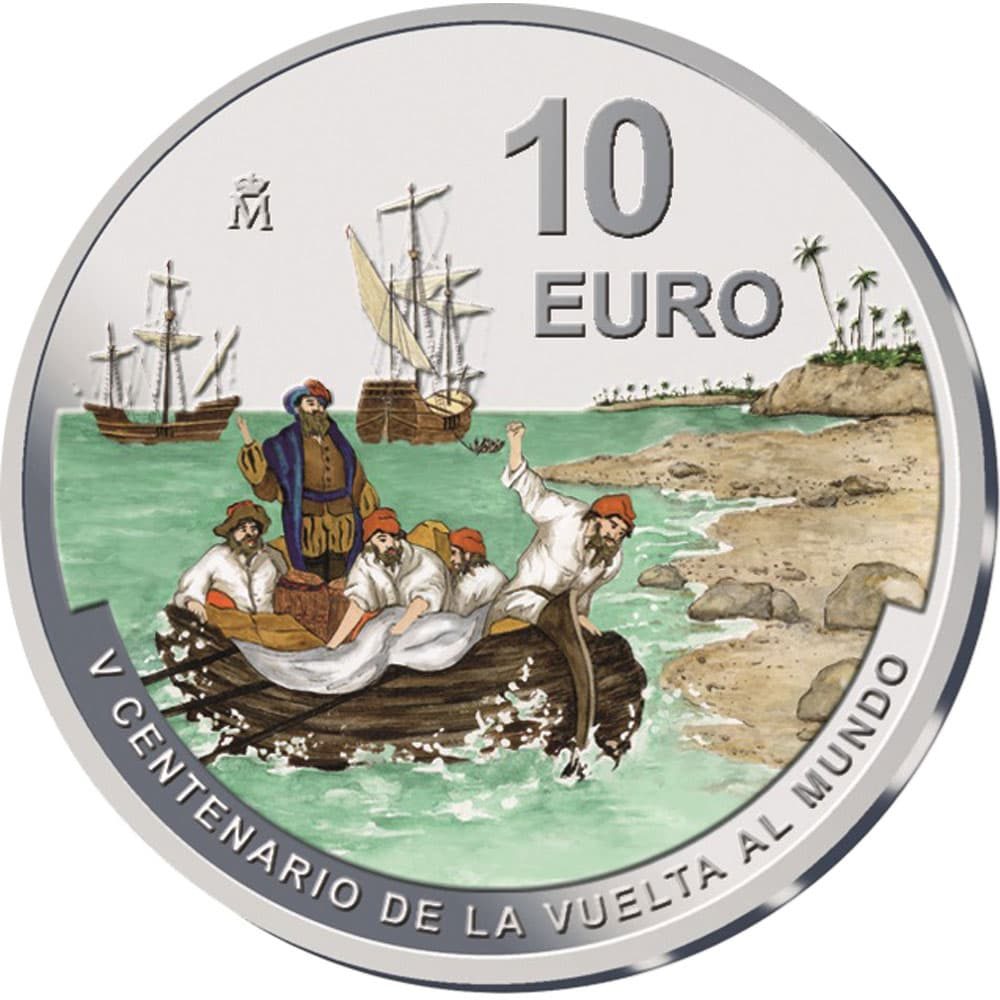 Colección 4 monedas Vuelta al Mundo en estuche. Plata color  - 4