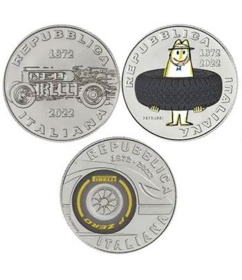 Monedas de plata de Italia 2022 5 Euros PIRELLI. 3 monedas.  - 2