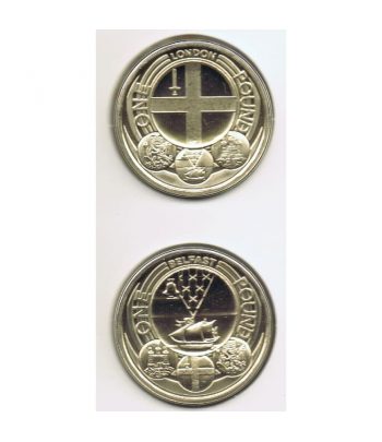 Monedas de Gran Bretaña 1 Libra London y Belfast 2010. Cuproníquel.  - 1