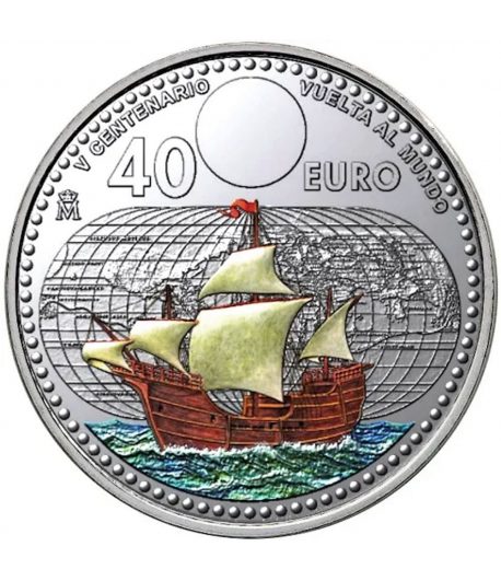 Moneda de España 40 euros Vuelta al Mundo 2022. Plata Color  - 1