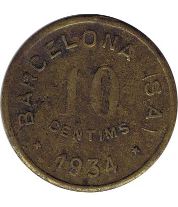 Moneda de Barcelona 10 Centims 1934 Cooperativa La Guardiola Familiar  - 2