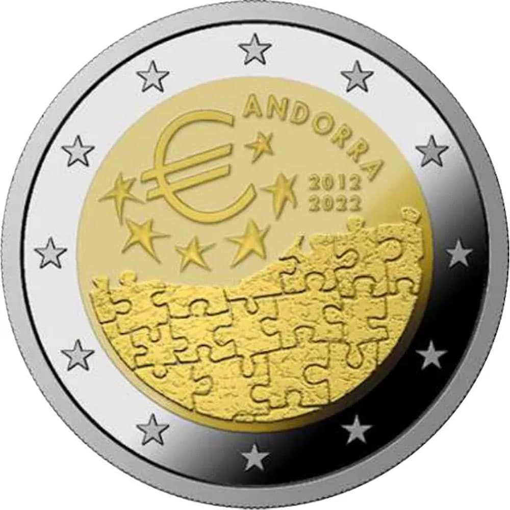 moneda de Andorra 2 euros 2022 10 anys acord monetari  - 1