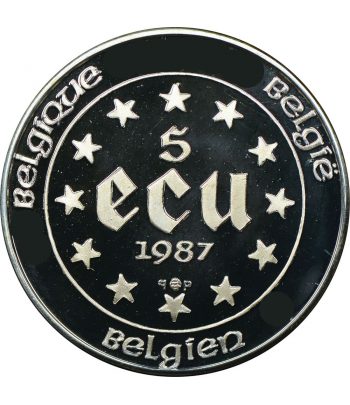 Moneda de plata 5 Ecus Belgica 1987. Proof