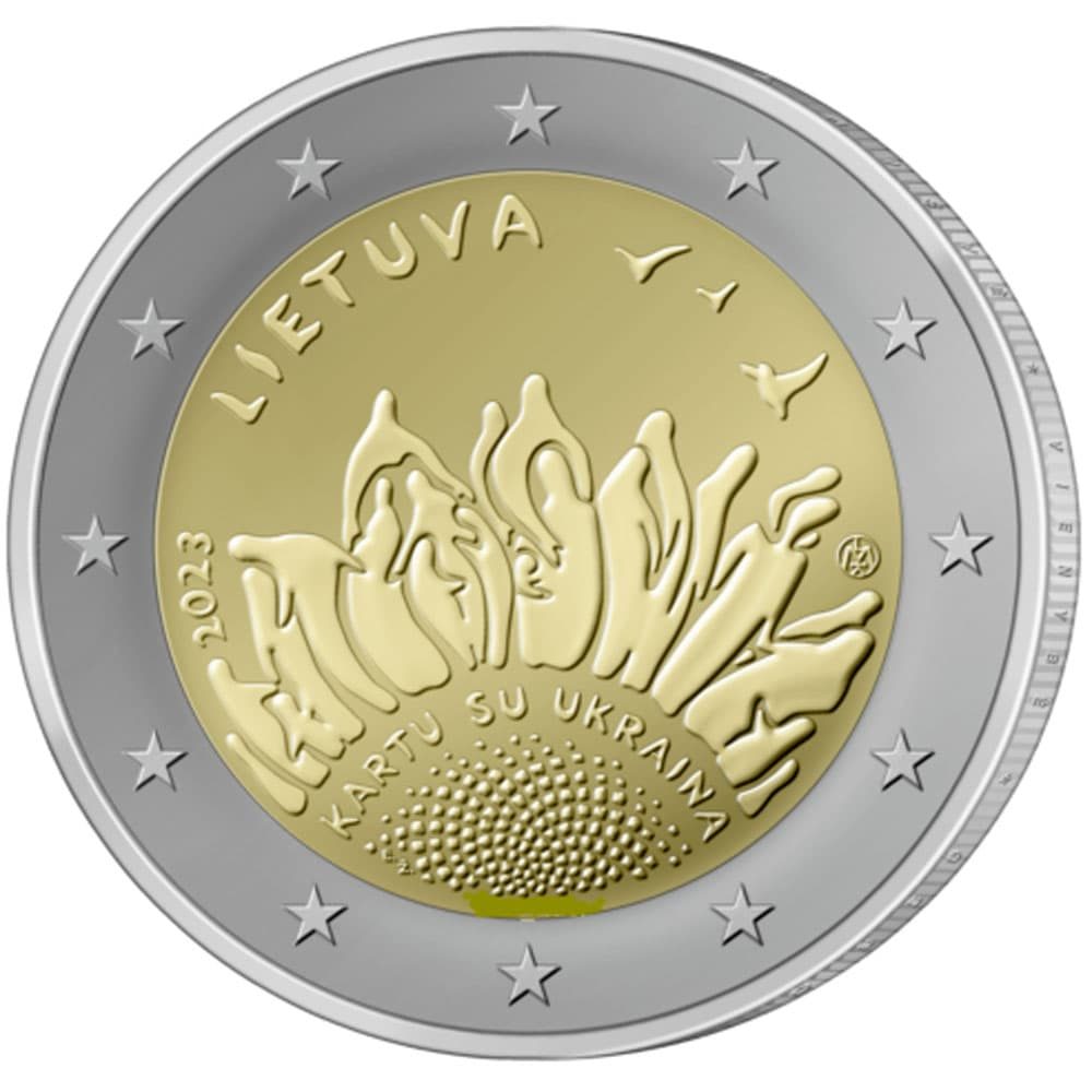 moneda 2 euros Lituania 2023 Girasol. Junto con Ucrania  - 1