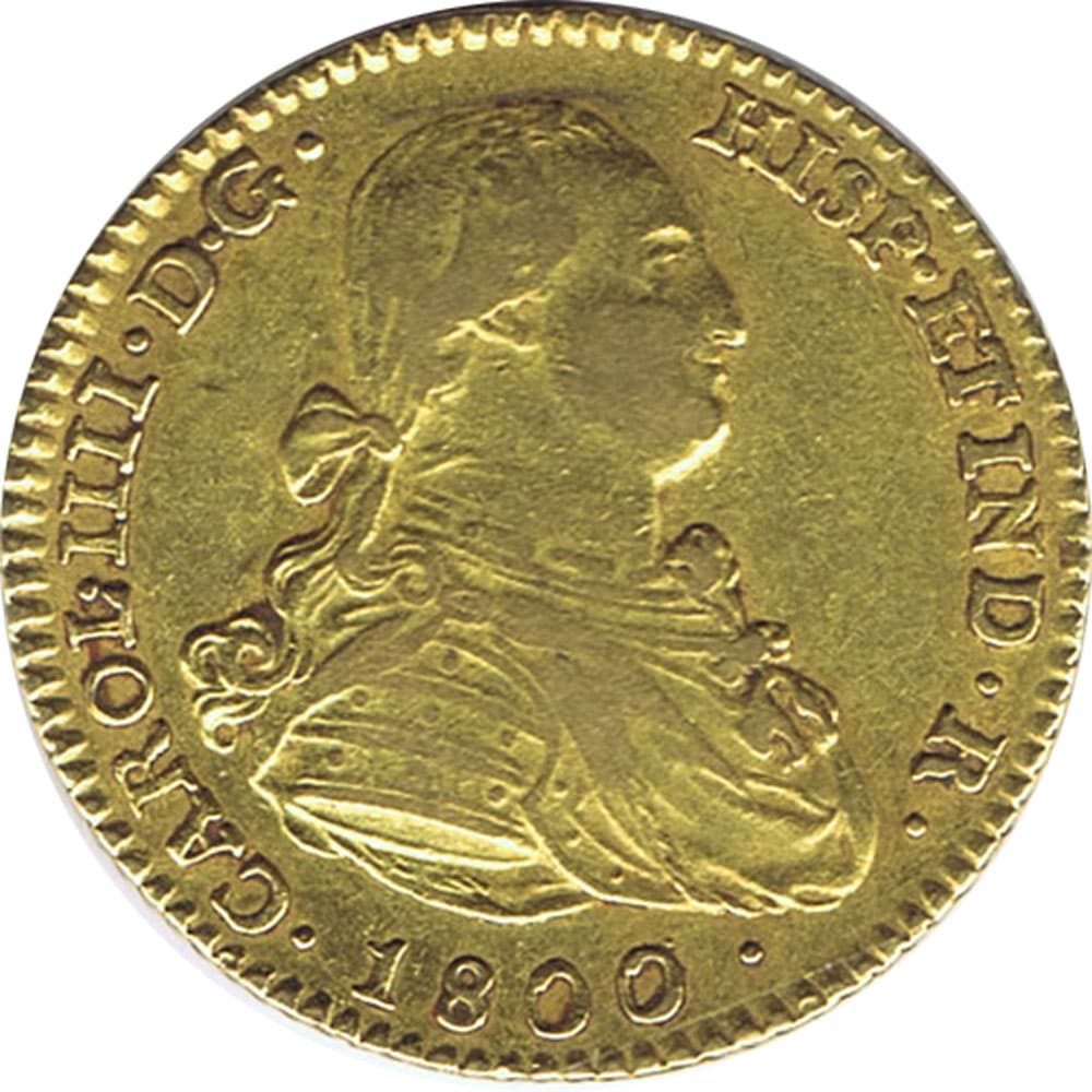 Moneda de oro Carlos IV 2 Escudos año 1800 sobre 1791 Madrid MF  - 1