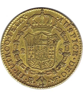 Moneda de oro Carlos IV 2 Escudos año 1800 sobre 1791 Madrid MF  - 2