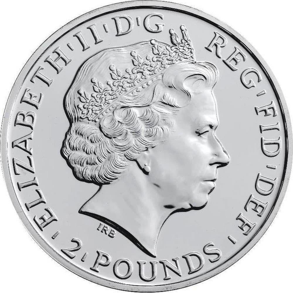 Moneda onza de plata 2 Pounds Gran Bretaña Año Caballo 2014  - 5
